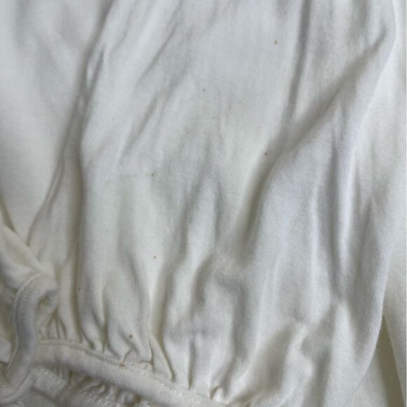 Old Navy Boho Ruffle Neck Long Sleeve Peplum Cream Rayon Shirt Women Medium - Picture 11 of 16